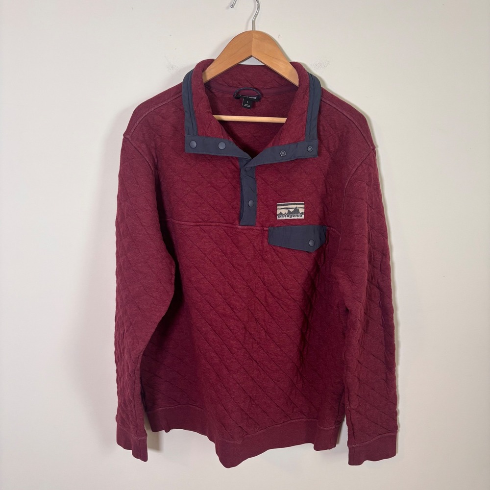Patagonia Mens Pullover Sz L Burgundy Quilted Snap T Sweater Shirt Organic Cotto - Picture 4 of 10